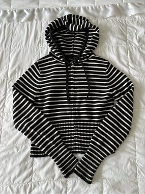 Harper Black and White Cropped Hooded Zip Sweater